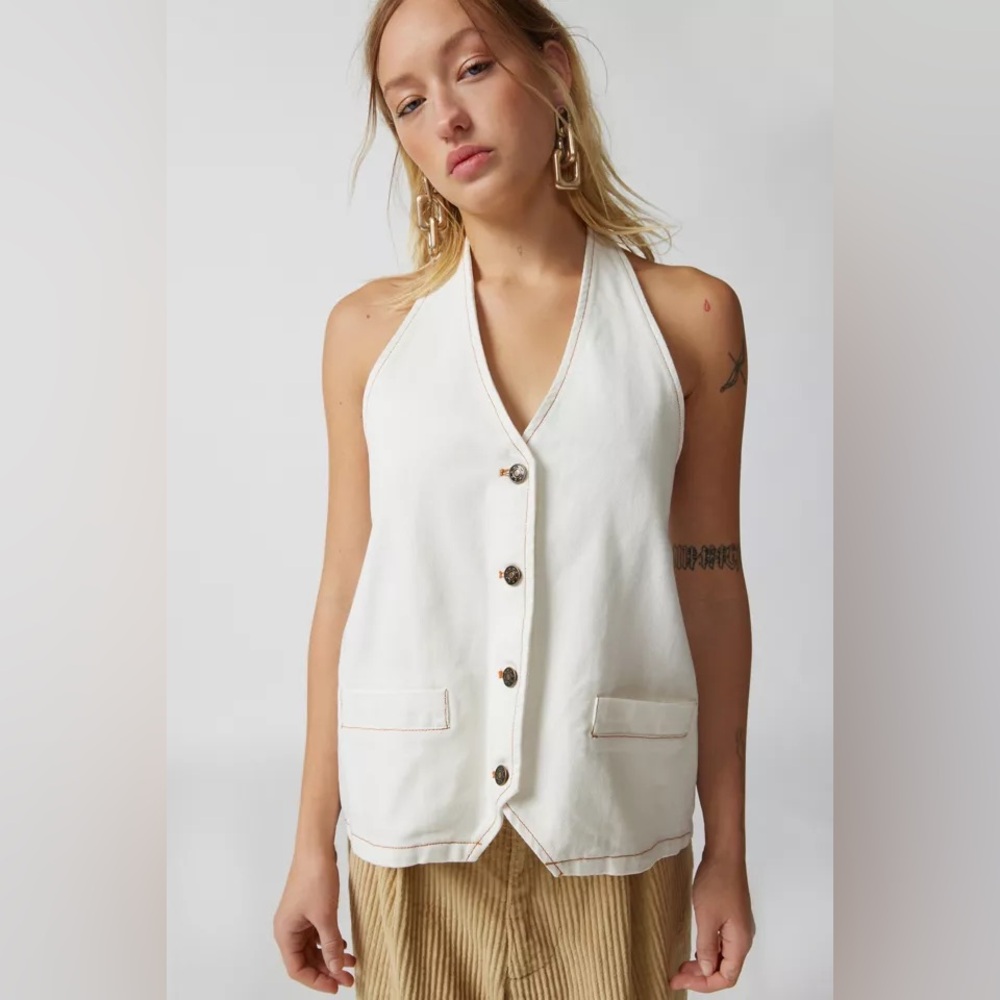 Lioness White Halter Button-Front Crop Top